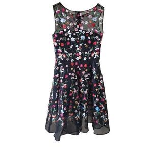 New Handmade Sara Jean Black Sleeveless Dress with Exquisite Floral Embroidery